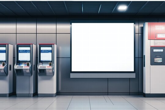 Subway Station Mockup: Blank Advertisement Billboard in Modern Transit Setting 