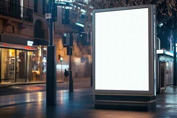 Blank Billboard at Night on City Street