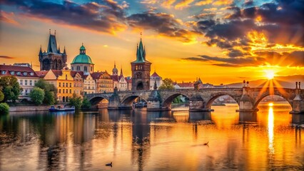 Naklejka premium Charles Bridge Prague Vltava River Czech Republic Sunrise Landscape Photography