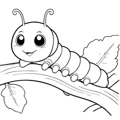 printable coloring pages of a smiling larva crawling on tree, this is ideal outline coloring pages for kindergarten printable