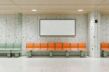 Modern Waiting Area with Blank Advertisement Screen 