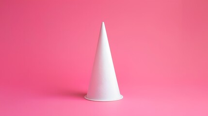 Fototapeta premium A single white cone with a smooth surface, set against a vibrant pink background