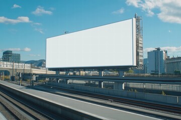 Fototapeta premium Blank Billboard in Urban Landscape: A large blank billboard stands prominently in an urban setting, showcasing its potential for captivating advertising campaigns.