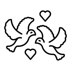 Two doves with hearts, representing love, peace, and wedding ceremonies