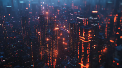 Fototapeta premium Smart digital Innovation city with connection network reciprocity over the cityscape. of future smart wireless digital city and social media networking systems that connects people with in city