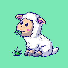 Cute Sheep Eating Grass Cartoon Vector Icon Illustration. 
Animal Nature Icon Concept Isolated Premium Vector. Flat 
Cartoon Style 