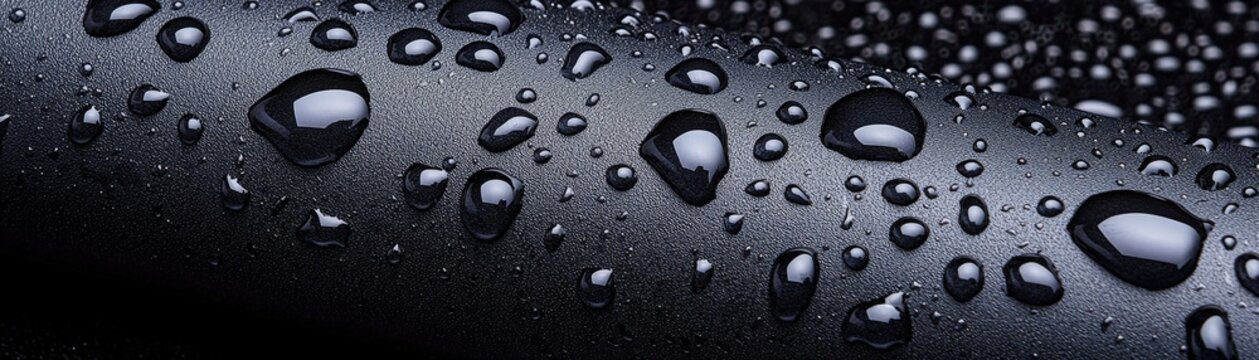 Water droplets on black surface close-up abstract photography