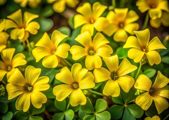 Obraz premium Close-up Yellow Oxalis pes-caprae Flowers in Low Light