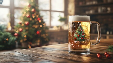 Oktoberfest Beer Mug Mockup with Festive Bar Background