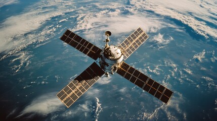 A satellite in orbit above Earth, showcasing solar panels and scientific instruments.