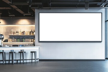 Blank Canvas in a Modern Bar: A sleek, contemporary bar with a large blank canvas ready for your message. This minimalist design allows your brand or product to take center stage.