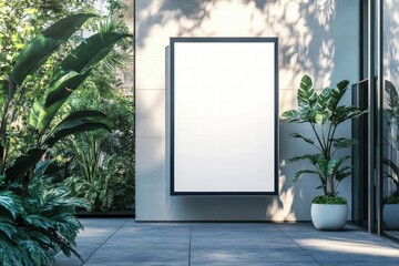 Blank Vertical Poster Mockup: Modern Outdoor Setting 