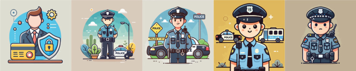 Vector collection of a policeman on duty