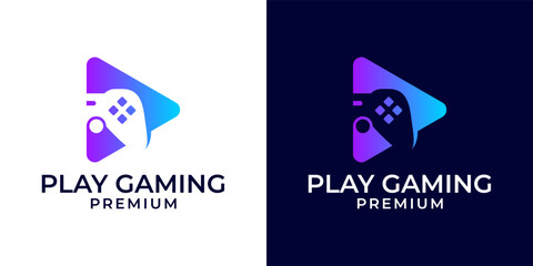 Play game joystick video gamer icon logo design vector template. Gamepad and play icon button. Vector logo design template of gaming, game, play, stick, video, colorful, fun. © Oeriz Studio