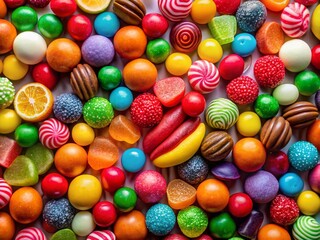 Fototapeta premium Colorful Candy Background, Sweet Treats, Dessert Wallpaper, Confectionery Image, Rule of Thirds Composition