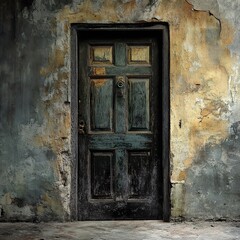 Antique Wooden Door in a Decayed Building