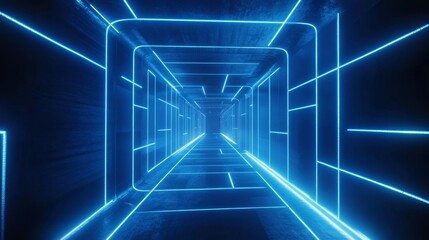 Obraz premium Abstract blue background with glowing geometric lines. Futuristic technology concept. Suit for brochure, corporate, website, poster, banner, cover modern