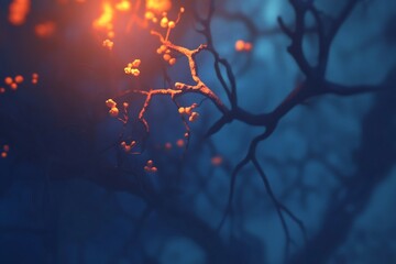 Fiery abstract organic forms in a dark moody and mesmerizing digital art composition