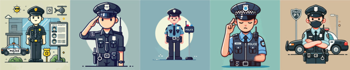 Vector collection of a policeman on duty