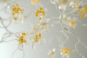 Delicate Floral Abstraction with Transparent Liquid and Ethereal Composition