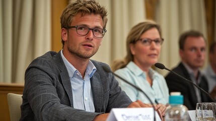 Obraz premium Intelligent Man with Glasses Deep in Thought in a Bright Room Setting