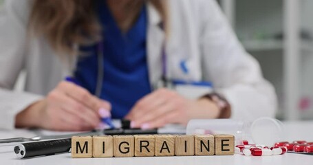 A healthcare professional discusses effective migraine treatments while surrounded by various medications