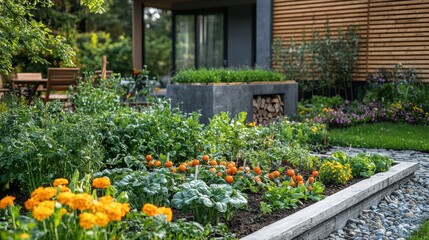 Vibrant Garden Blooms with Colorful Flowers and Lush Greenery in Sunlight