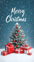 Christmas vibe with snow, tree, gifts, and "Merry Christmas" written in white letters-4