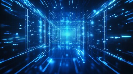 Abstract blue background with glowing geometric lines. Futuristic technology concept. Suit for brochure, corporate, website, poster, banner, cover modern