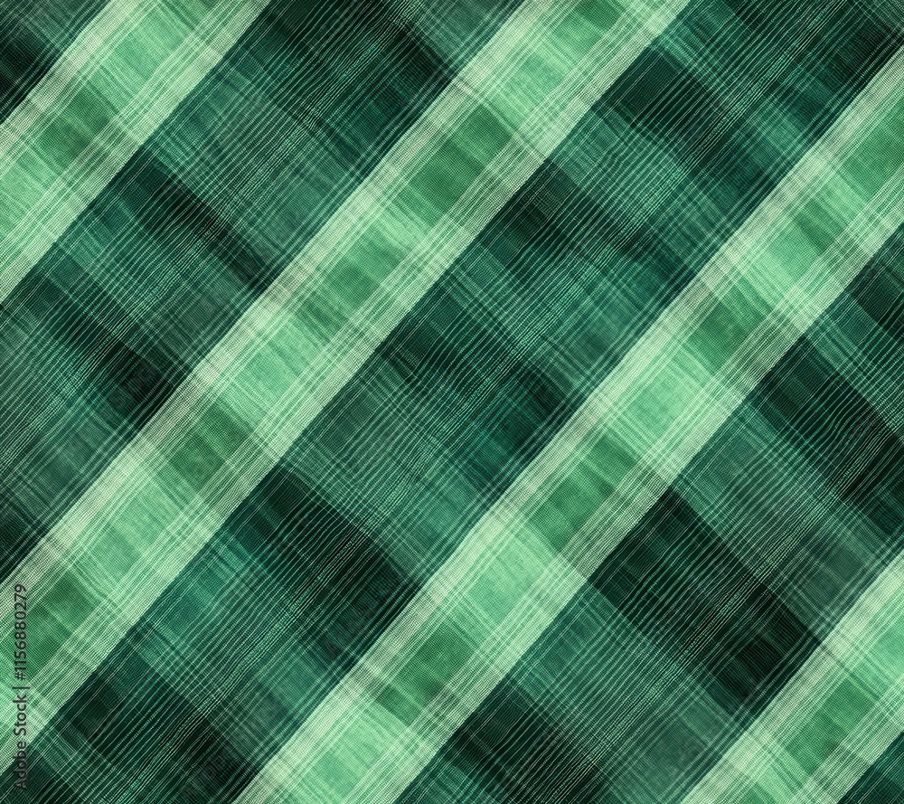 Poster abstract green and teal checkered pattern with diagonal lines creating a modern textile design perfe