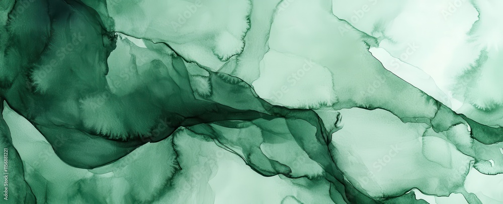Poster abstract green fluid art background with soft flowing shapes in varying shades of green, creating a 