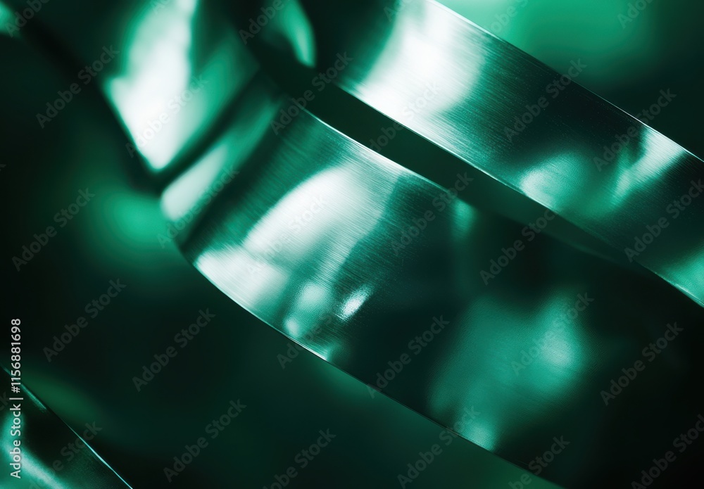 Poster abstract green metal background with smooth curves and reflections, creating a modern and dynamic vi