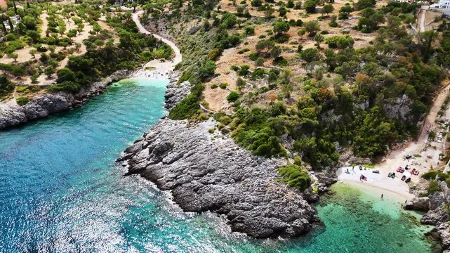 Agriosikia Beach, on the coast of Zakynthos, Greece.