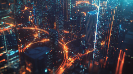 Smart digital Innovation city with connection network reciprocity over the cityscape. of future smart wireless digital city and social media networking systems that connects people with in city