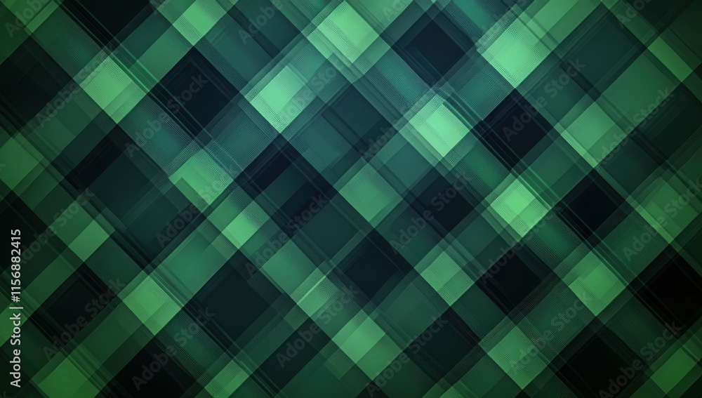 Poster abstract pattern design featuring vibrant shades of green, intersecting lines, and overlapping squar