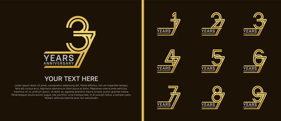 logo anniversary set. silver and gold color on brown background for special event