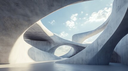 Stunning 3D Render: Abstract Futuristic Concrete Architecture Interior. AI Generated