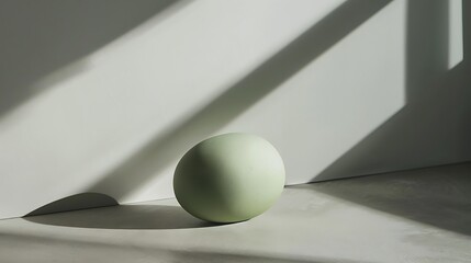 A smooth green ellipsoid casting a shadow on a muted gray surface below