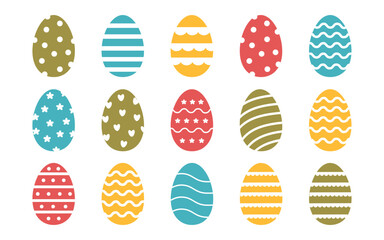 Decorated Easter eggs set isolated on white background. Colored Easter eggs cliparts. Vector flat style collection.
