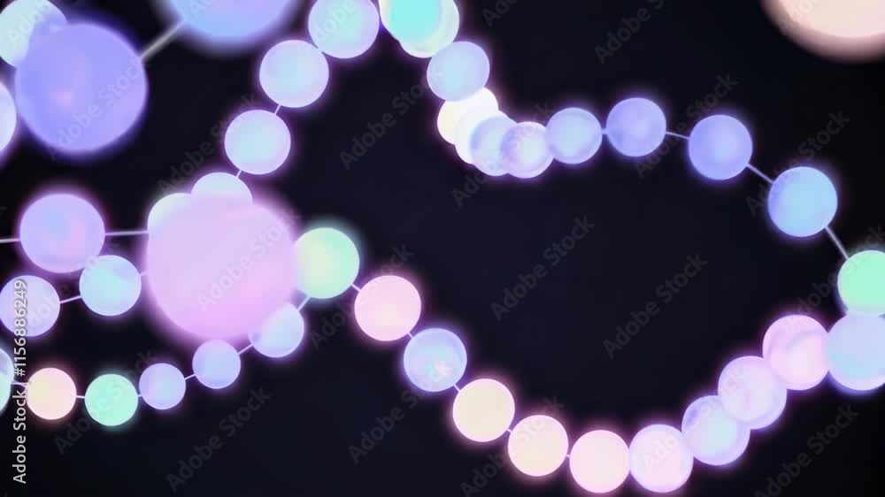 Poster twisting string of glowing orbs in pastel hues creating a dreamy effect