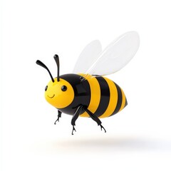 a cheerful bee cartoon, animal character, 3D illustration, bright and glossy, isolated on white background