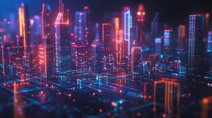 Smart digital Innovation city with connection network reciprocity over the cityscape. of future smart wireless digital city and social media networking systems that connects people with in city