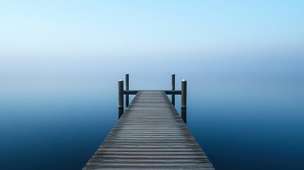 Obraz premium Serene Lake Dock: Peaceful Mist and Tranquil Water