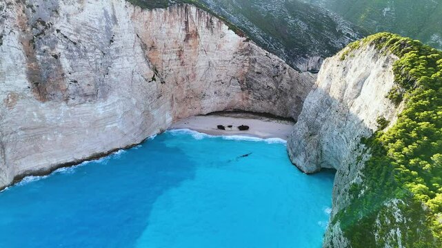 Navagio Beach or Shipwreck Beach, on the coast of Zakynthos, in the Ionian Islands of Greece