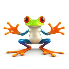 Fototapeta premium a cheerful frog cartoon, animal character, 3D illustration, shiny and dynamic, isolated on white background