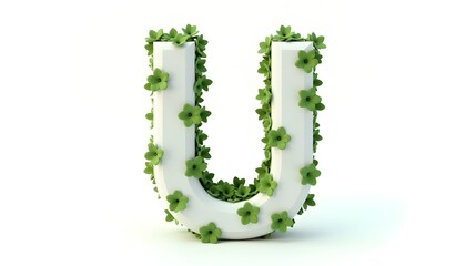 Naklejka premium Floral Letter U: A 3D Render of the Letter U adorned with lush green flowers, symbolizing nature's beauty and the alphabet's charm.