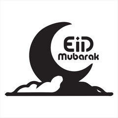 Fototapeta premium A black and white graphic design featuring a stylized crescent moon, clouds, and the text 