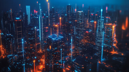 Obraz premium smart, digital, city, connection, network, innovation, Smart digital Innovation city with connection network reciprocity over the cityscape. of future smart wireless digital city and social media netw