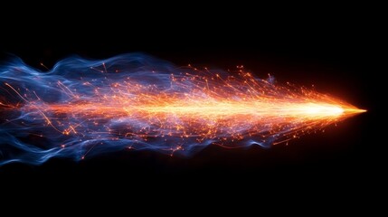 A breathtaking image showing a dynamic flame-like sparkle in motion against a black background, capturing the intensity and energy of fire in a vibrant abstract style.