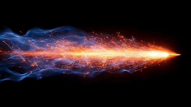 A breathtaking image showing a dynamic flame-like sparkle in motion against a black background, capturing the intensity and energy of fire in a vibrant abstract style.